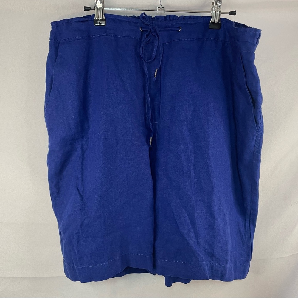 Chicos royal blue 100% linen shorts, loose fitting w/ drawstring & elastic waist